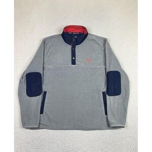 Southern Tide Pullover Mens Large Gray Navy Fleece Quarter Snap Elbow Patches